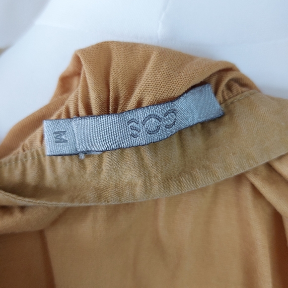 COS Mustard Yellow Side Tie Neck 3/4 Sleeve Relaxed Top Size M 100% Cotton Light - Picture 7 of 10
